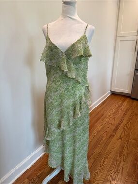 Astr Light Green Floral Ruffle Midi Dress